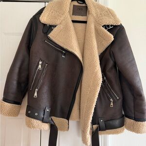 Zara Women's Dark Brown Jacket with Cream Lining